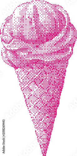 Canvastavla Pink ice cream cone in a waffle cone with a pointillist texture during a summer