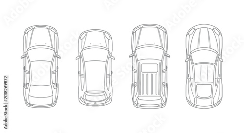 Εκτύπωση καμβά Car top view outlines on white background vehicle schematic drawings