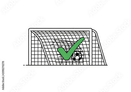 Soccer goal achievement icon with check mark