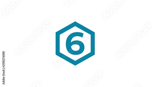 Teal hexagon number six icon.