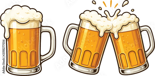 Beer Mugs Toasting Cartoon Illustration