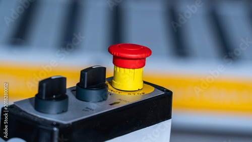Quadro su tela Emergency stop button and selector switches on industrial machine