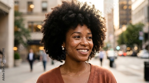 Juneteenth freedom day portrait of a smiling black woman in urban setting
