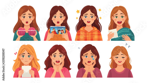 Bild auf Leinwand Diverse Emotions of a Young Woman: A collection of portraits showcasing a young woman experiencing a range of emotions from surprise and joy to sadness and confusion