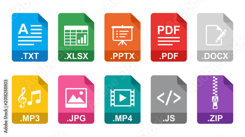 File Type Icons Collection for Document Media and Archive Formats Colorful