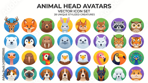Animal Head Avatars Diverse Set of 28 Unique Stylized Creatures