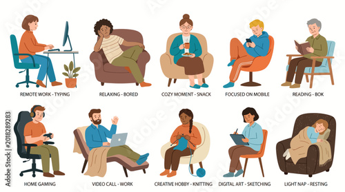 Daily Activities Hobbies and Relaxation at Home Concept with People