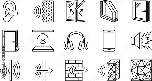 Foto Professional Soundproofing and Acoustic Insulation Line Icon Set Featuring Noise