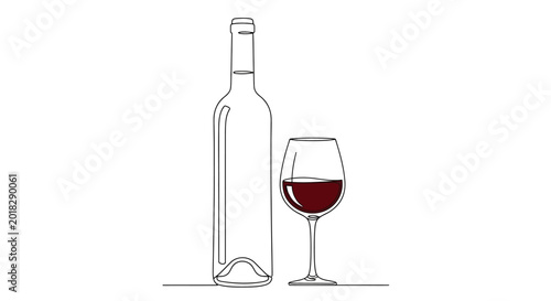 Obraz na płótnie Wine bottle and glass illustration.