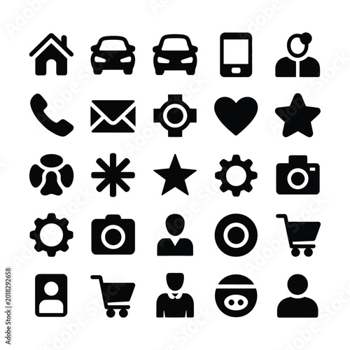Basic user interface and common website navigation solid black icon set