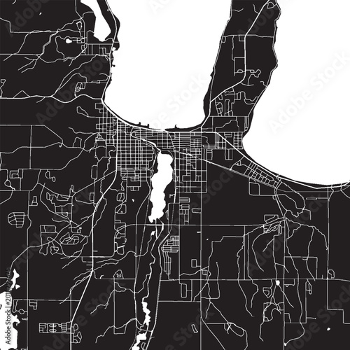 Konstfotografi Traverse City Michigan Vector Map, Detailed City Street Map Black and White Mini