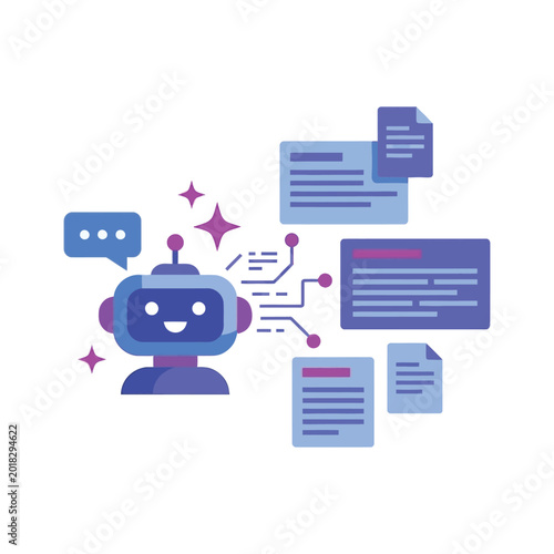 Bilde på lerret Conversational AI Chatbot Icon, Message Windows With Spark Effects, Colorful Sty
