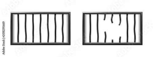 Obraz na plátně Jail bar vector 3D realistic set, prison bar window, vertical black metal lattic