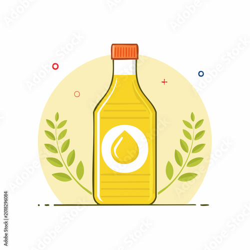 Bottle of Yellow Liquid with Olive Branches
