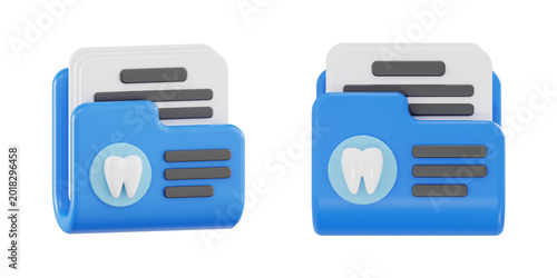 3D icon of a dental medical records folder with tooth symbol