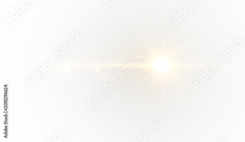 Bild auf Leinwand Cinematic yellow sunlight lens flare glowing magical sparkle radiant beam abstract atmospheric golden overlay and dreamy background effect design