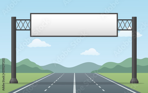 Empty highway gantry sign standing over open road landscape