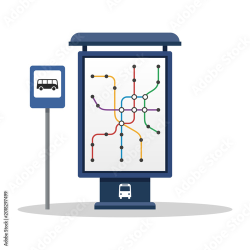 Bus stop map display showing transit lines and routes