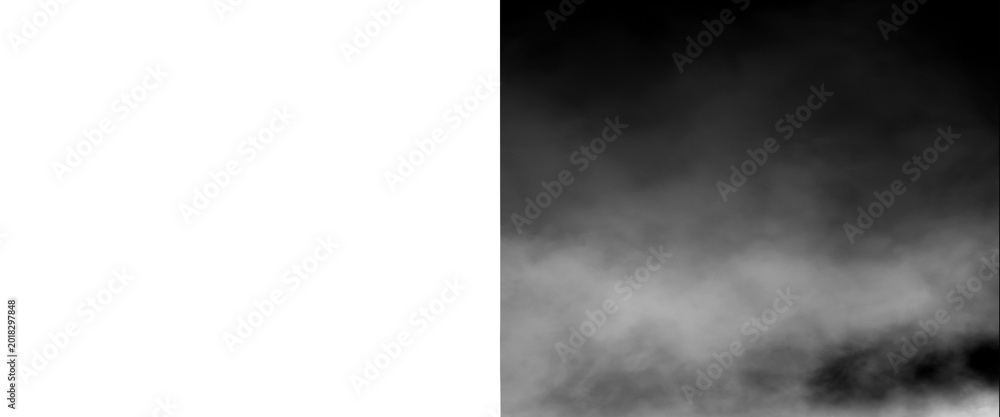 Fototapeta premium Atmospheric white smoke on black background, ethereal fog texture for overlay, mystical mist and hazy vapor clouds for cinematic design
