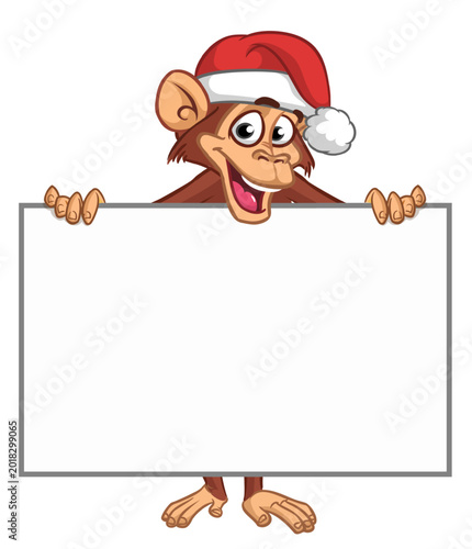 Photography Cartoon monkey chimpanzee holding blank empty white paper or placard for menu or greetings