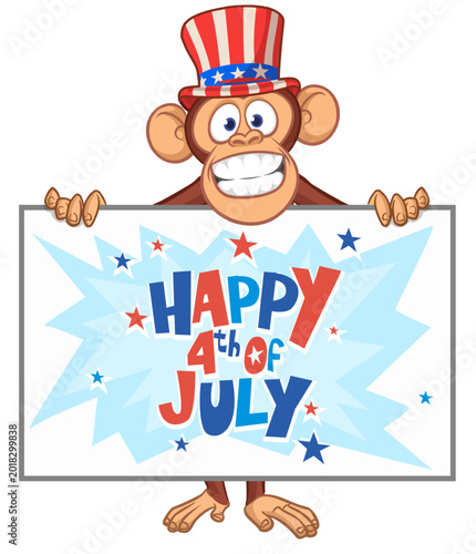 Canvas Print Cartoon monkey chimpanzee holding white paper for menu or greetings