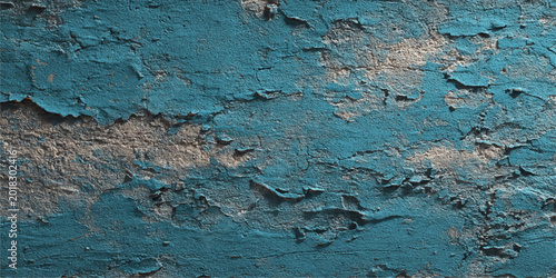 Billede på lærred A weathered blue painted concrete wall with a cracked grunge texture and aged pl