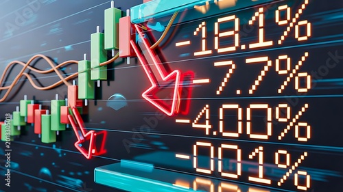 Stock market crash with falling financial chart and economic downturn investment concept