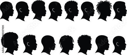 Bild auf Leinwand Silhouette of diverse African American men heads in profile with various hairsty