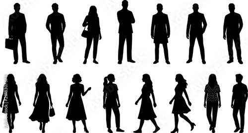 фотографія Silhouettes of diverse standing figures in business and casual attire highlighti