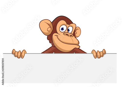 Canvas Print Cartoon monkey chimpanzee holding blank empty white paper or placard for menu or greetings