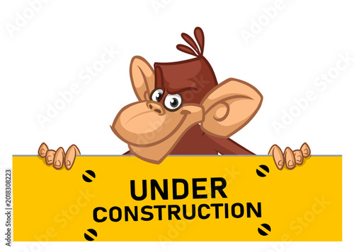 Photography Cartoon monkey chimpanzee holding blank empty white paper and helmet
