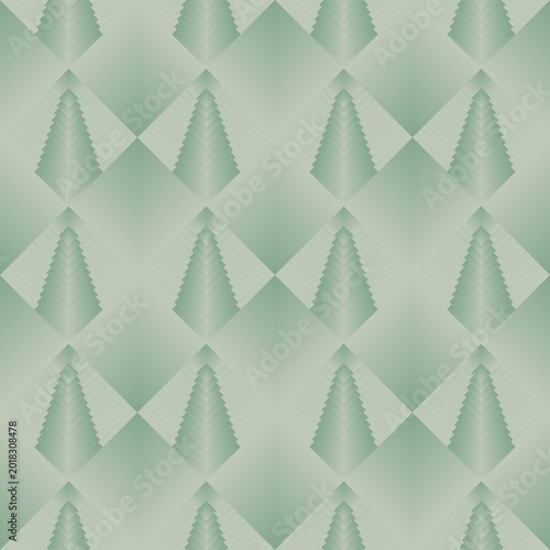 Undecorated Christmas tree matte green gradient background seamless forest pattern