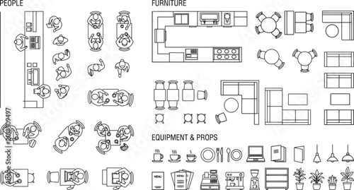 Foto Mega architectural CAD floor plan vector library, top view interior layout symbo
