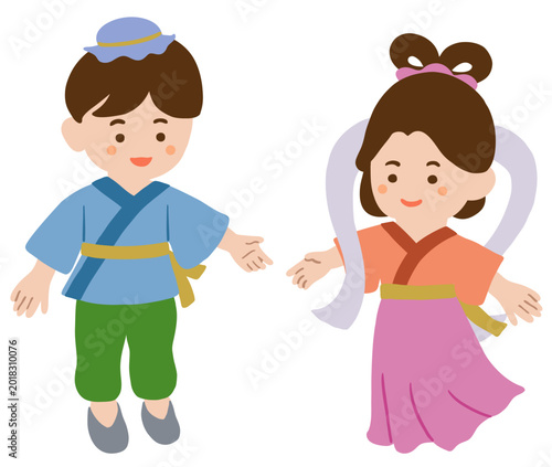 かわいい織り姫と彦星のイラスト