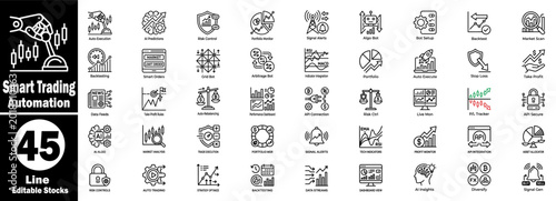 Obraz na płótnie Smart trading automation thin line icon set for fintech mobile application dev vector illustration