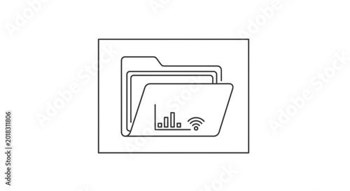 Digital Folder Icon with Bar Chart and Wi-Fi Signal Symbol, Data Organization Concept