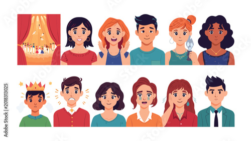Schilderij op canvas Character Expressions: A diverse compilation of individuals express a wide spectrum of emotions, capturing the essence of human feelings and experiences