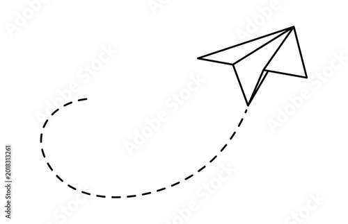 Obraz na płótnie Paper Airplane Icons, Outline Flying Planes with Dotted Track, Travel, Mail, and