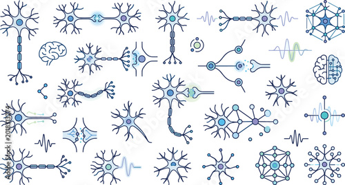 Foto Professional Neuroscience Vector Collection featuring Neuron Cells, Synaptic Con