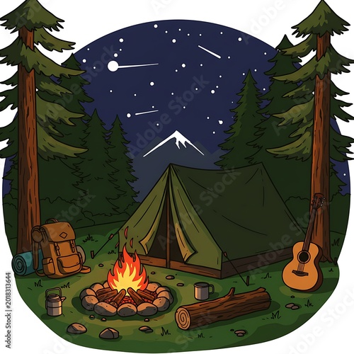 Campfire Night: Hand-Drawn Wilderness Escape