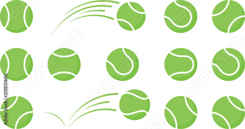 Φωτογραφία Tennis Ball Vector Set with Flying, Bouncing, and Motion Variations for Sports,