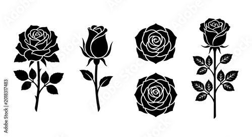 Photos Elegant Black Rose Silhouettes, Vector Floral Elements, Romantic Flower Graphics