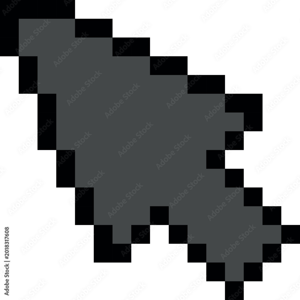 Naklejka premium Arrow cursor pixel art vector icon, grey black outline mouse pointer, tap press click web app, 8 bit game interface