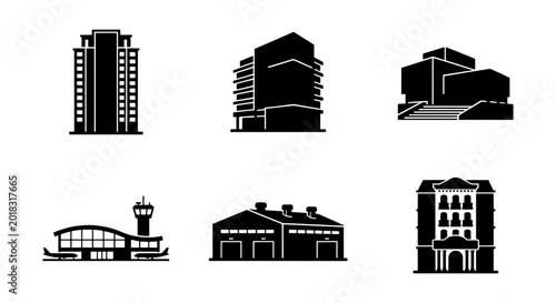 Photos Modern Building Icons Set, Urban Architecture Collection, City Structures Vector