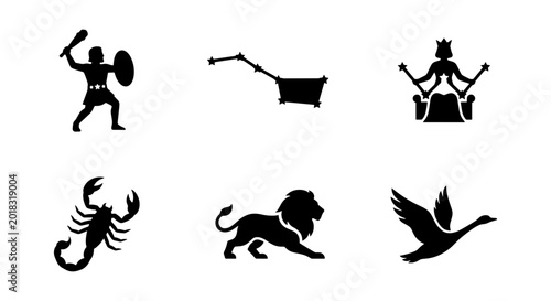 Foto Zodiac Constellations and Symbols Vector Icons Set, Astrology Celestial Icons, H