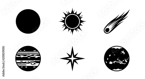 Photos Cosmic Icons Set: Celestial Bodies, Sun, Comet, Planets, Starburst, Space Elemen