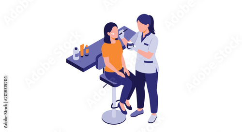 Professional beautician applies a facial treatment cream to a female client in a modern and clean skincare salon setting.