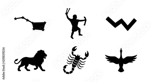 Schilderij op canvas Zodiac Constellations and Symbols Vector Set: Astrology Icons for Sagittarius, L