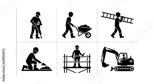 Foto Construction Worker Icons Set, Building Industry Professionals, Manual Labor and