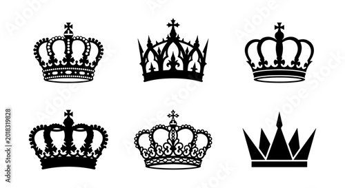 Tableau sur toile Royal Crown Icons Set, Elegant Regal Symbols, Majestic Headwear Vector Collectio